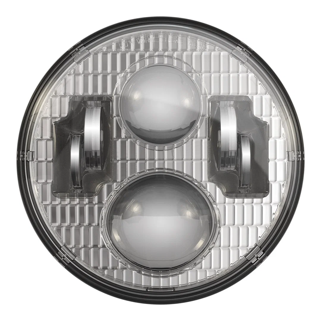 0557661 – JW SPEAKER Headlight Assembly, LED Bulb High And Low Beam 4500K White Bulb Clear Lens Chrome Housing DOT Ap...
